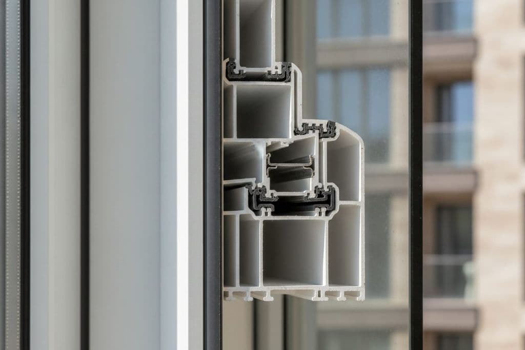 Modern bir PVC pencere profilinin kesiti ve EPDM contası