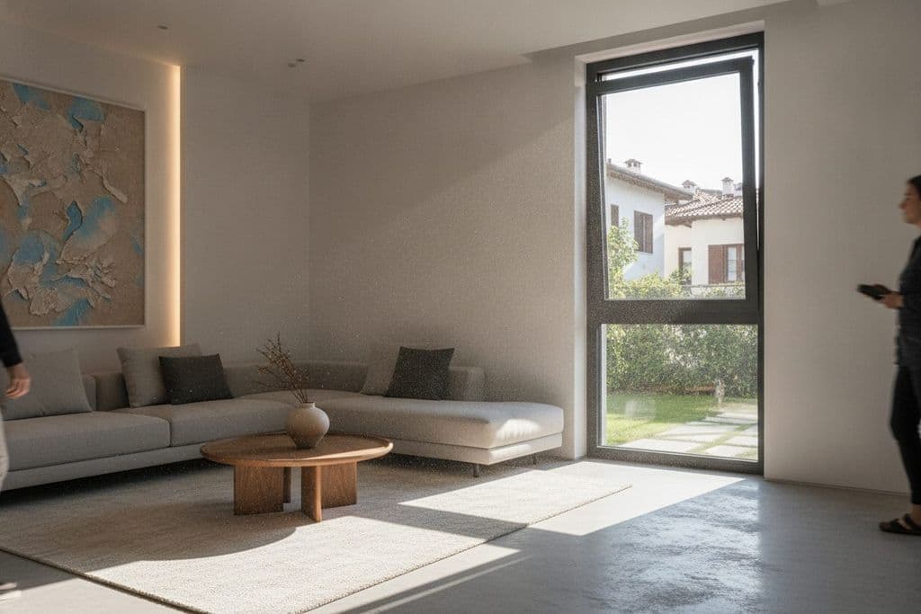 Vasistas konumunda hafifçe aralık bırakılmış modern bir pencere