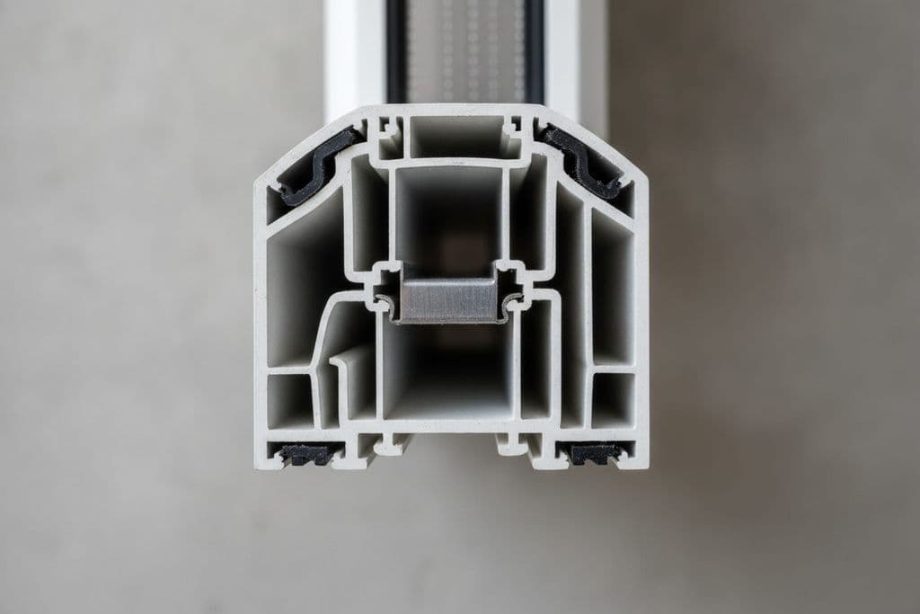 Yüksek kaliteli PVC pencere profilinin iç yapısını gösteren kesit görünümü