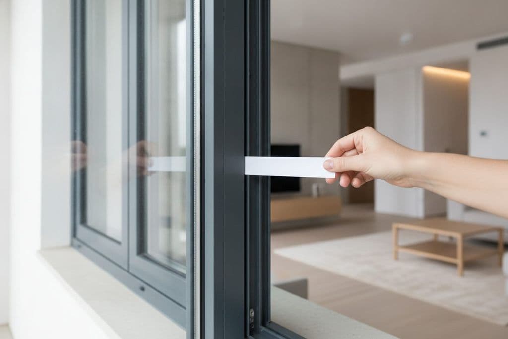 Pencere contası sızdırmazlığını kontrol etmek için kağıt testi yapan el