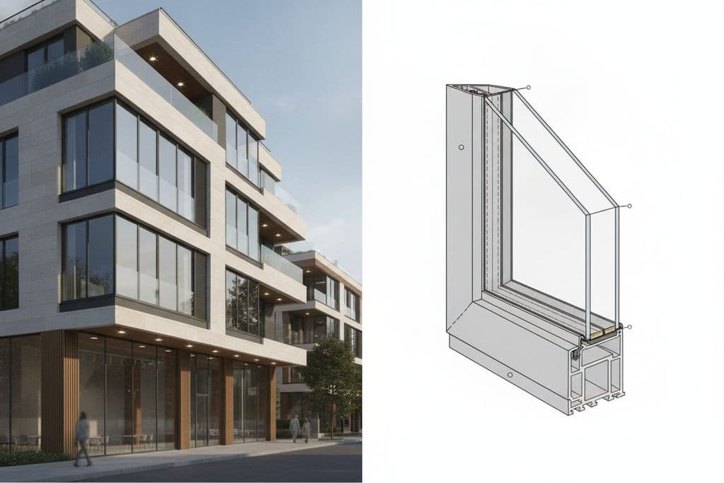 Yüksek performanslı PVC pencere profilinin detaylı kesiti ve çok odacıklı yapısı